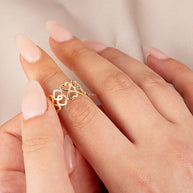 Gold Hearts Double Band Love Ring (Available in Yellow/Rose/White Gold)