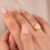 Gold Sun Face Signet Ring (Available in Yellow/Rose/White Gold)