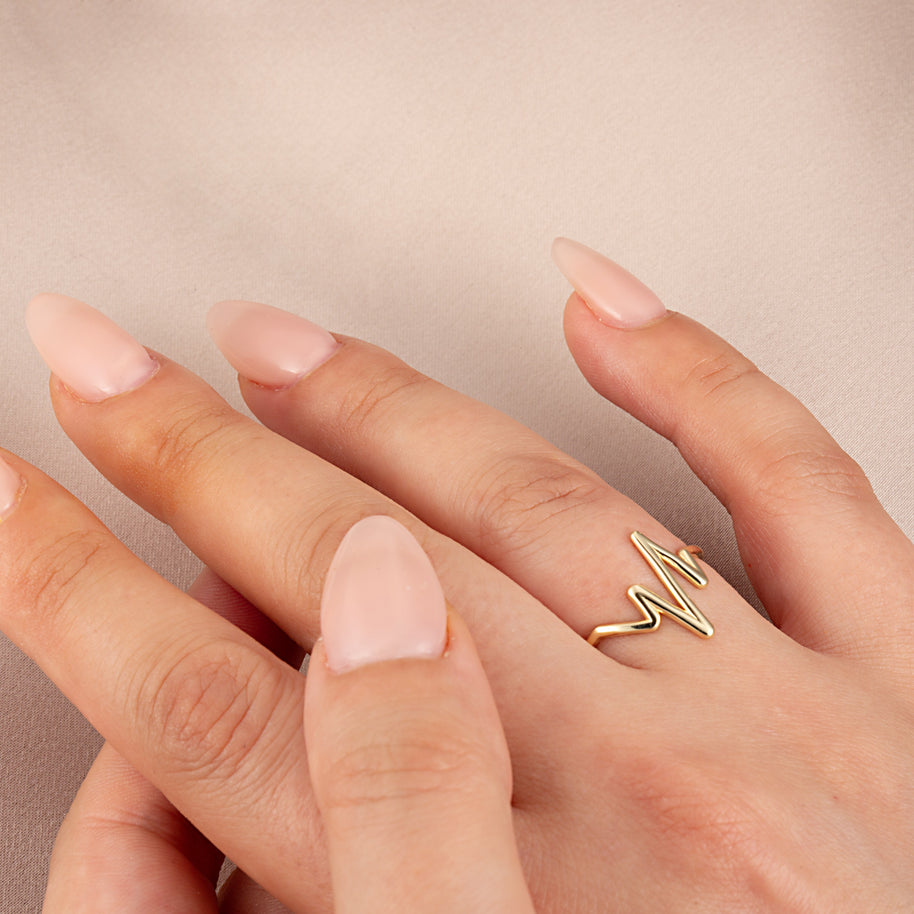 Gold Heartbeat EKG Pulse Ring (Available in Yellow/Rose/White Gold)