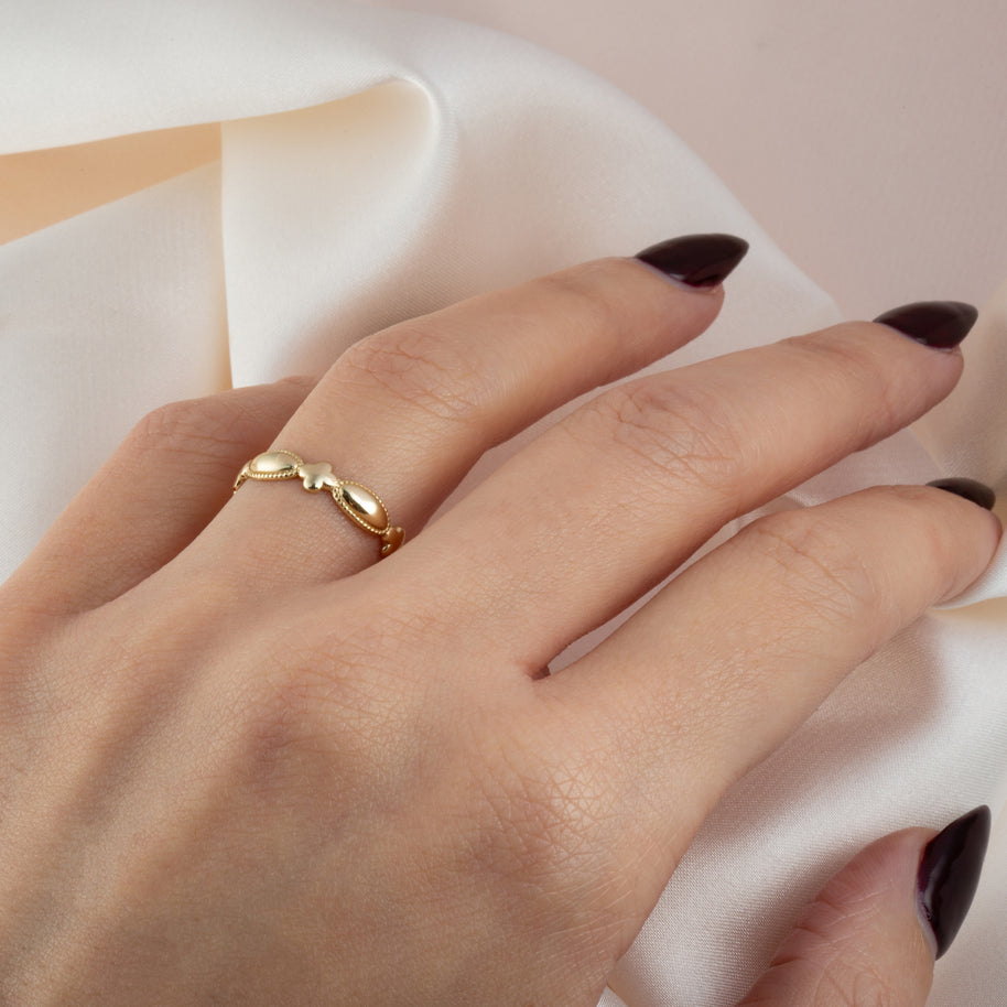 Gold Beaded Marquise and Cross Eternity Band Ring (Available in Yellow/Rose/White Gold)