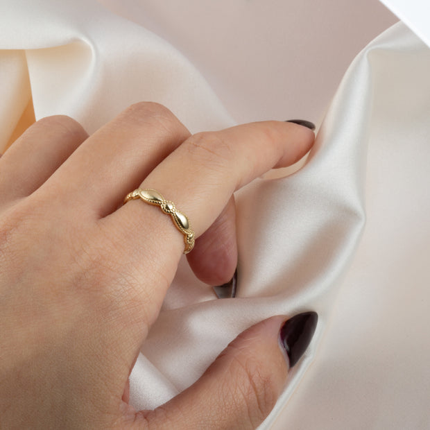 Gold Beaded Marquise and Circle Eternity Band Ring (Available in Yellow/Rose/White Gold)