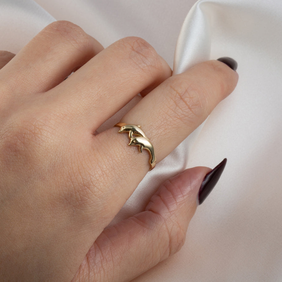 Gold Marine Dolphins Ring (Available in Yellow/Rose/White Gold)