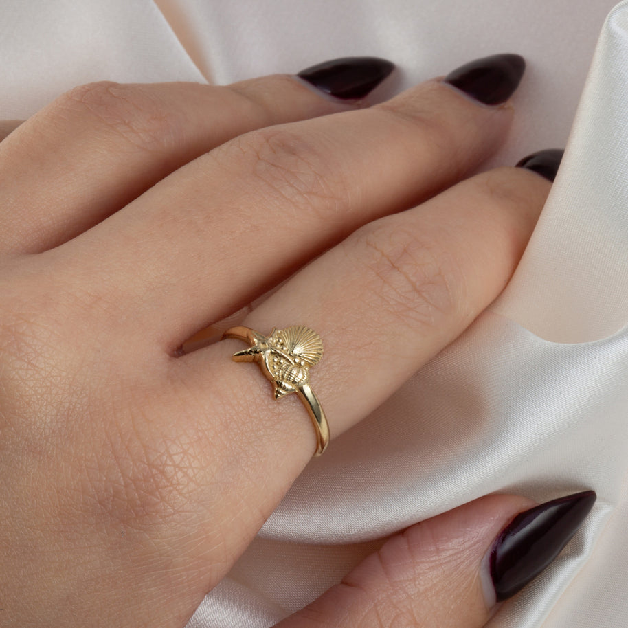Gold Ocean Starfish Beach Seashell Ring (Available in Yellow/Rose/White Gold)