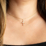 14K Tri-Color Gold Striped Cross Pendant Necklace