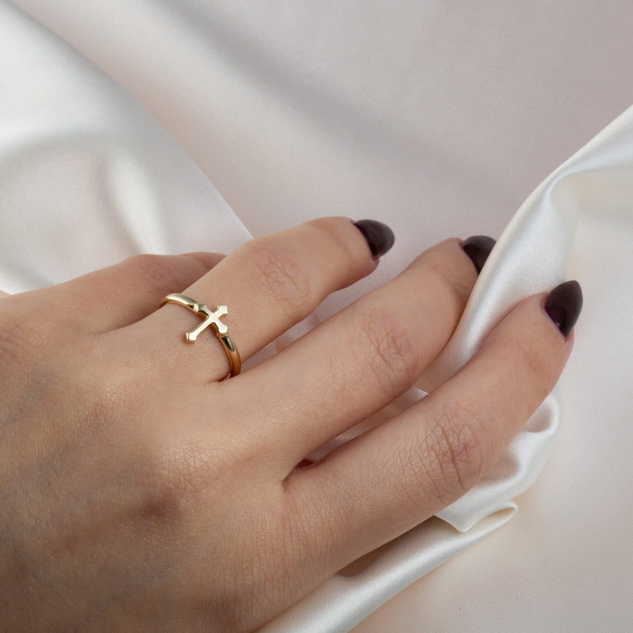 Gold Religious Cross Faith Ring (Available in Yellow/Rose/White Gold)