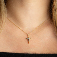 14K Two-Tone Gold Sacred Jesus Christ Cross Crucifix Pendant Necklace
