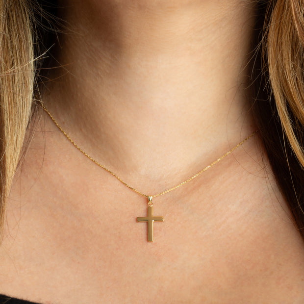 14K Yellow Gold Sacred Religious Cross Pendant Necklace