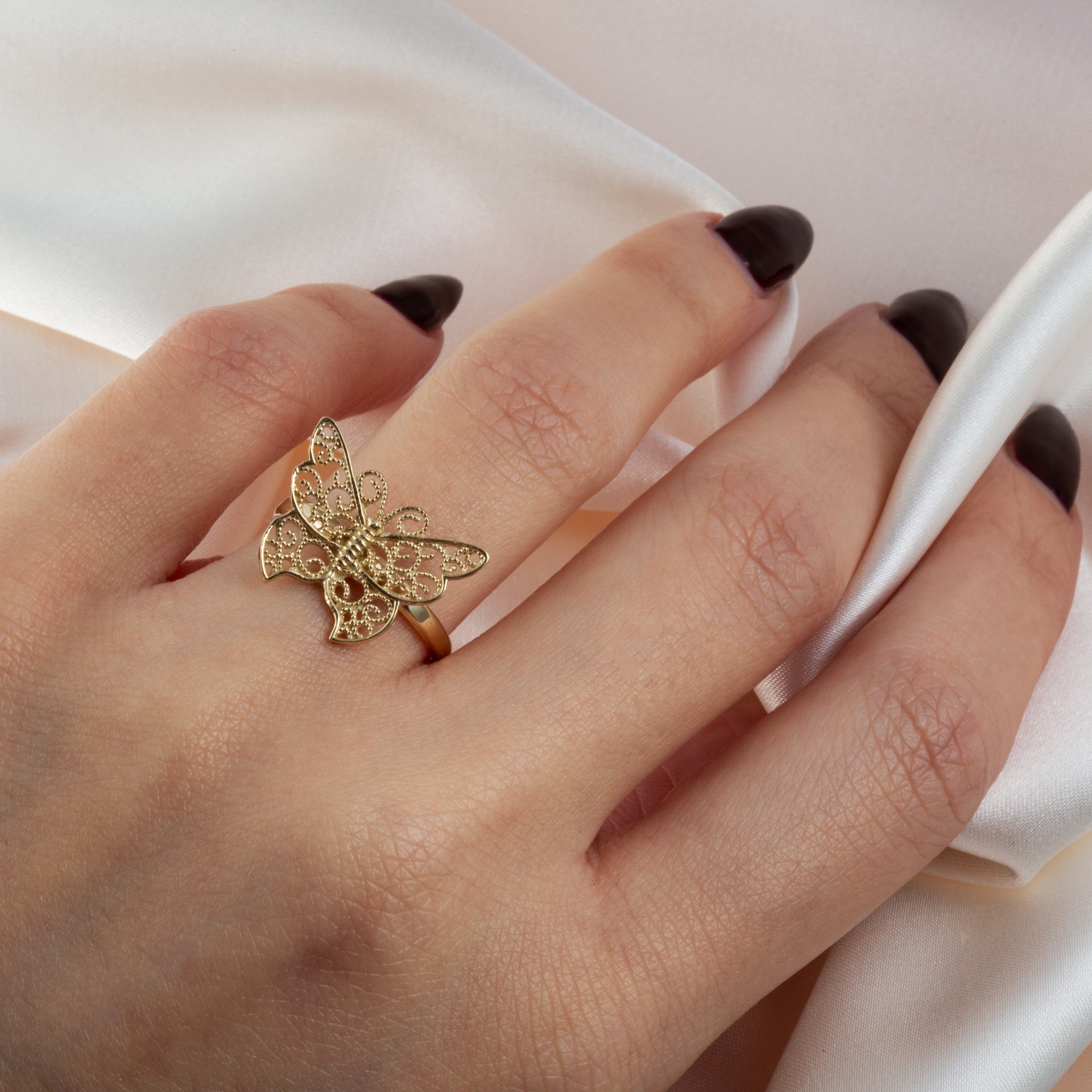 Gold Filigree Butterfly Milgrain Ring (Available in Yellow/Rose/White Gold)