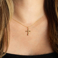 14K Yellow Gold Sacred Cross Pendant Necklace