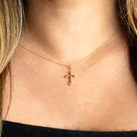 14K Two-Tone Gold Beaded Sacred Cross Pendant Necklace
