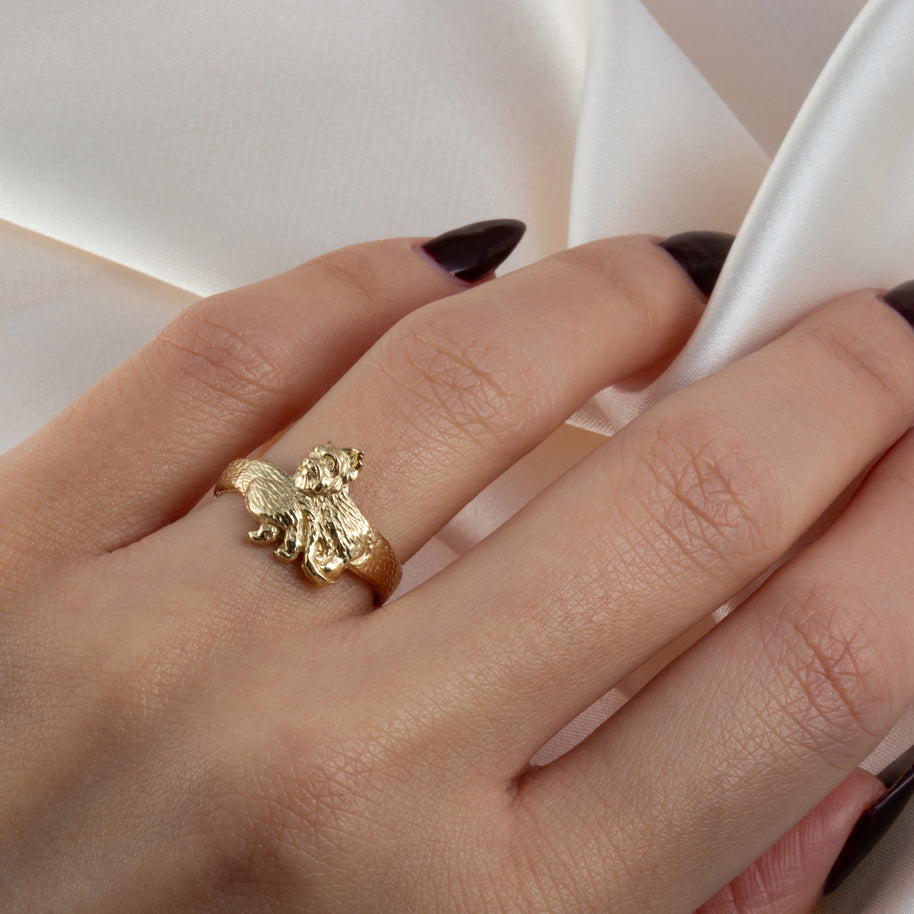 Gold Yorkshire Terrier Pet Dog Yorkie Band Ring (Available in Yellow/Rose/White Gold)