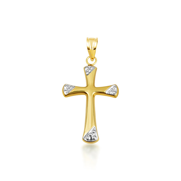 14K Two-Tone Gold Textured Cross Pendant Necklace