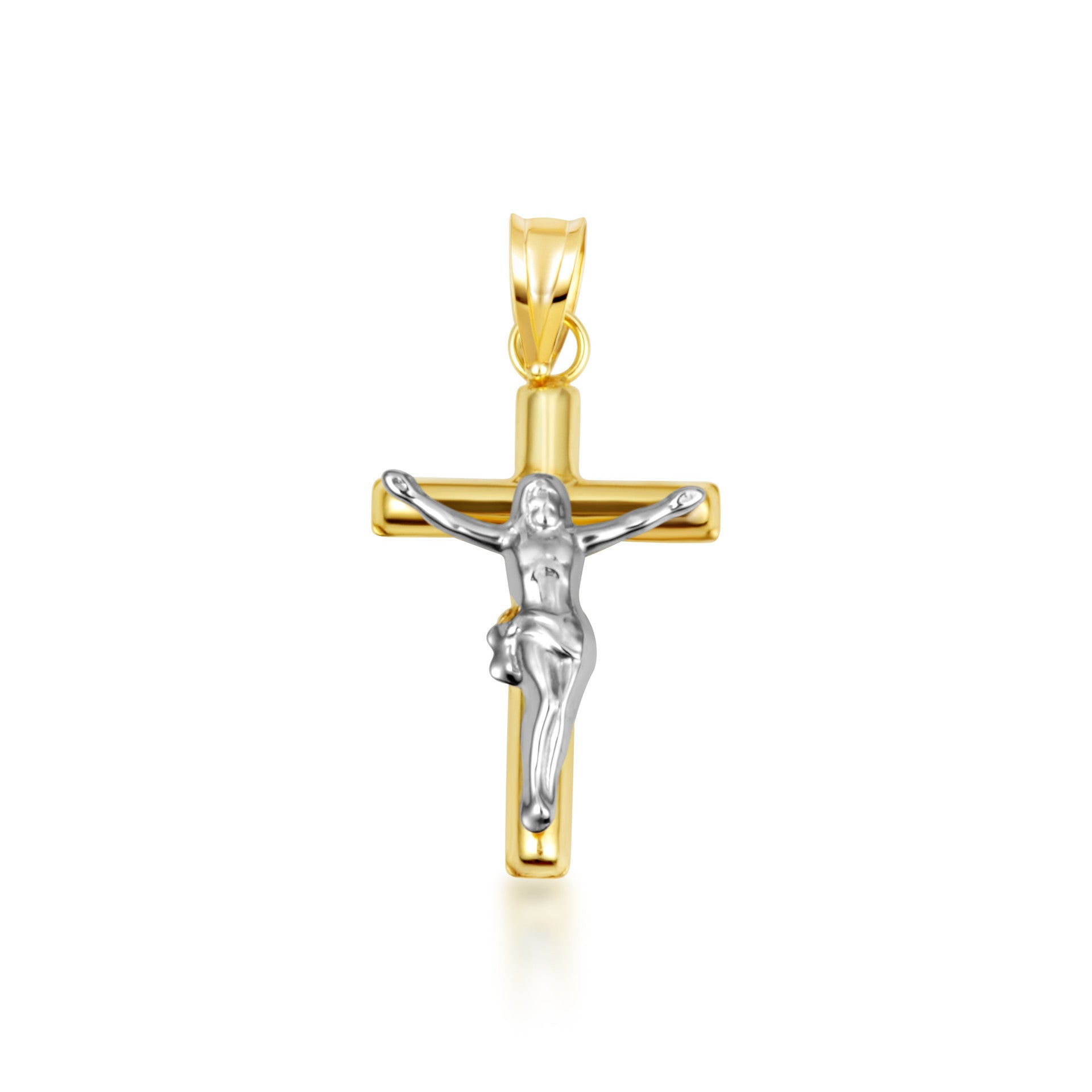 14K Two-Tone Gold Sacred Jesus Christ Cross Crucifix Pendant Necklace