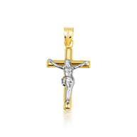 14K Two-Tone Gold Sacred Jesus Christ Cross Crucifix Pendant Necklace