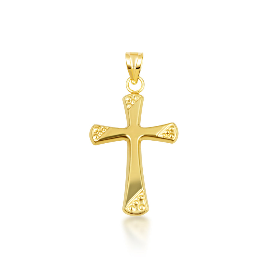 14K Yellow Gold Textured Cross Pendant Necklace