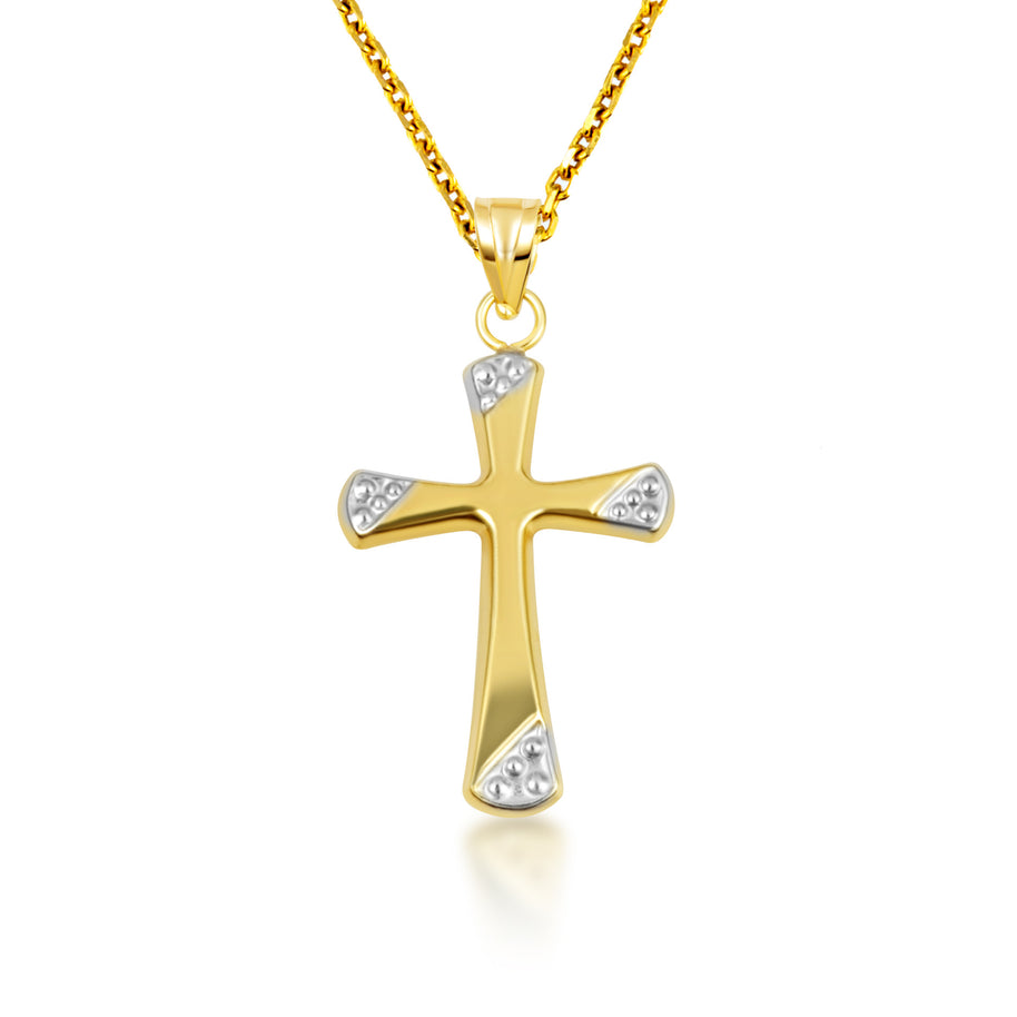 14K Two-Tone Gold Textured Cross Pendant Necklace