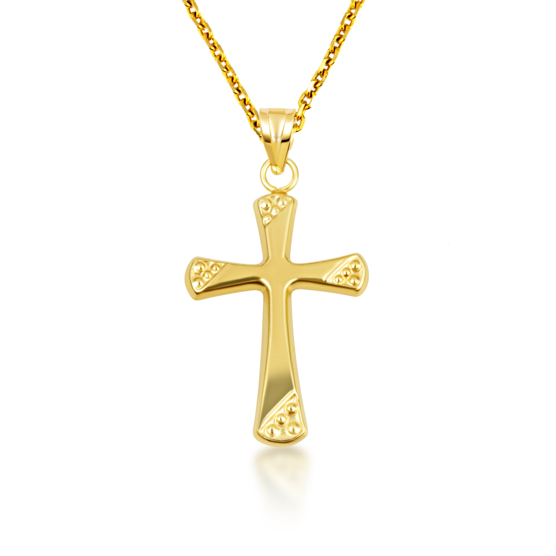 14K Yellow Gold Textured Cross Pendant Necklace