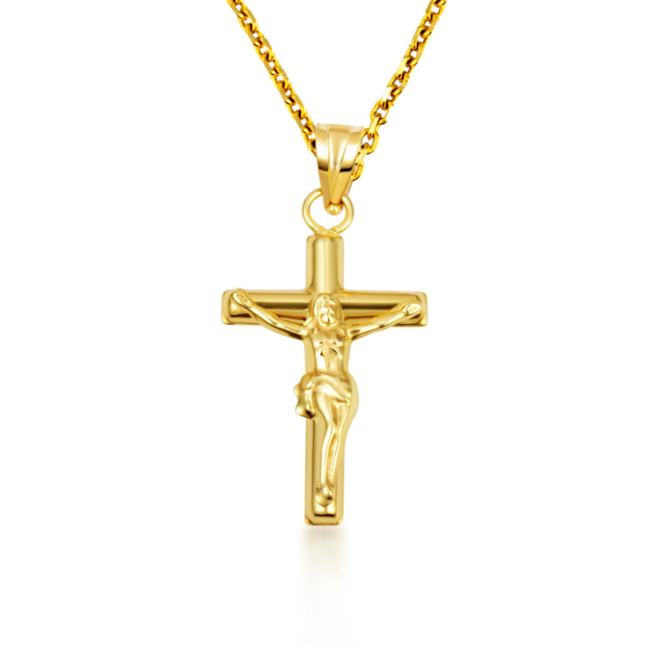 14K Gold Sacred Jesus Christ Cross Crucifix Pendant Necklace
