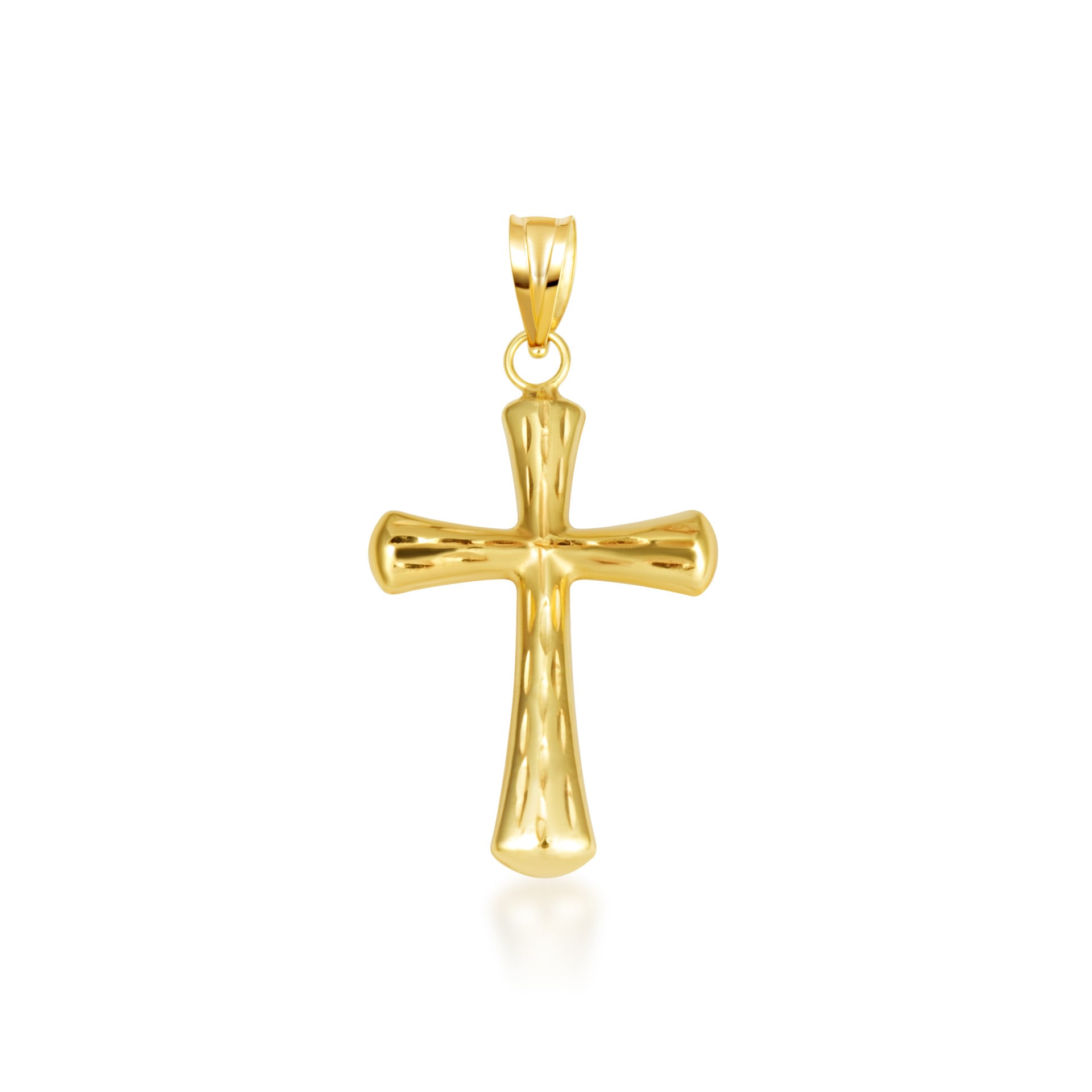 14K Yellow Gold Textured Sacred Cross Pendant Necklace