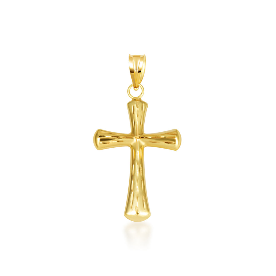 14K Yellow Gold Textured Sacred Cross Pendant Necklace
