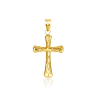 14K Yellow Gold Textured Sacred Cross Pendant Necklace