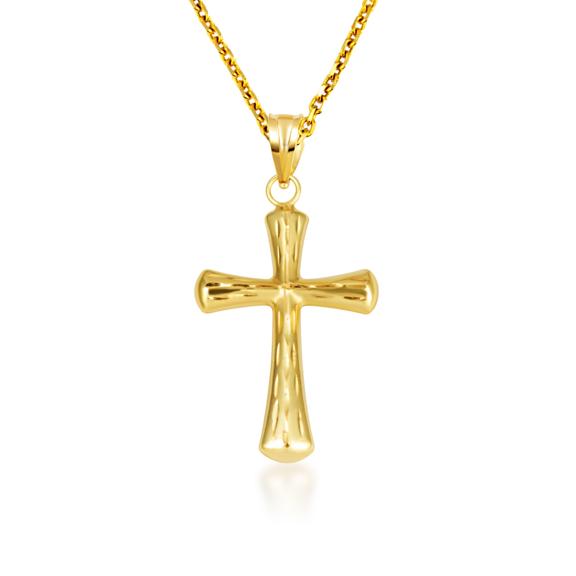 14K Yellow Gold Textured Sacred Cross Pendant Necklace
