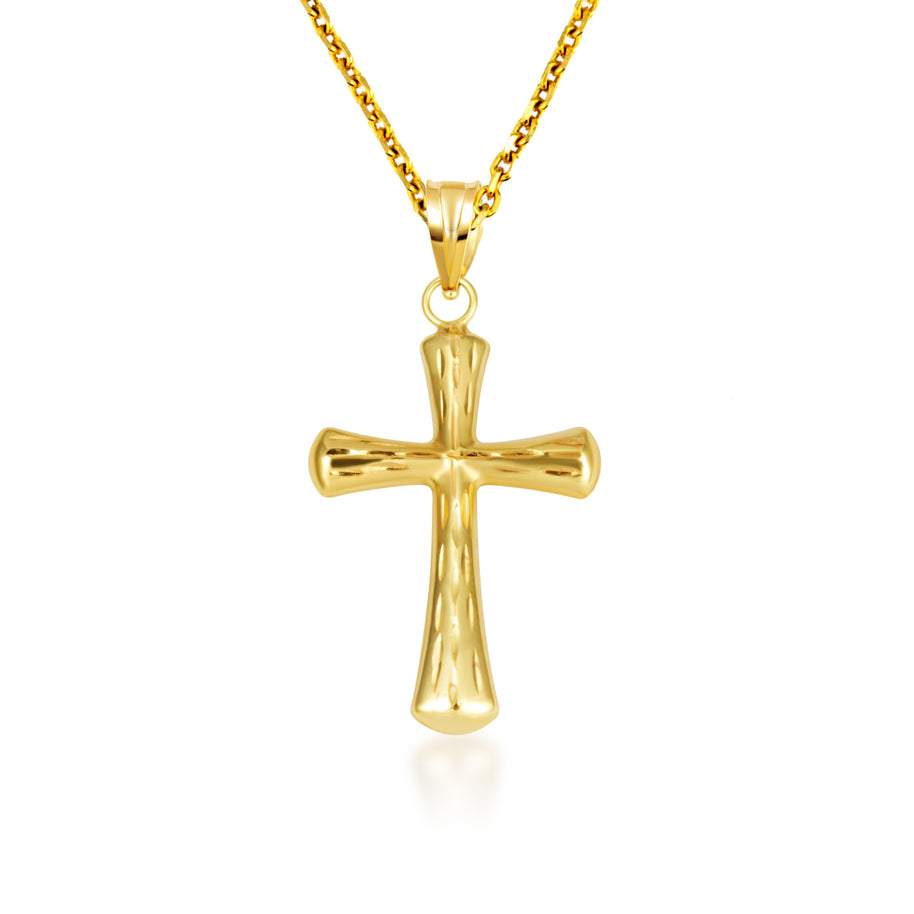 14K Yellow Gold Textured Sacred Cross Pendant Necklace