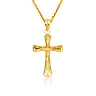 14K Yellow Gold Textured Sacred Cross Pendant Necklace