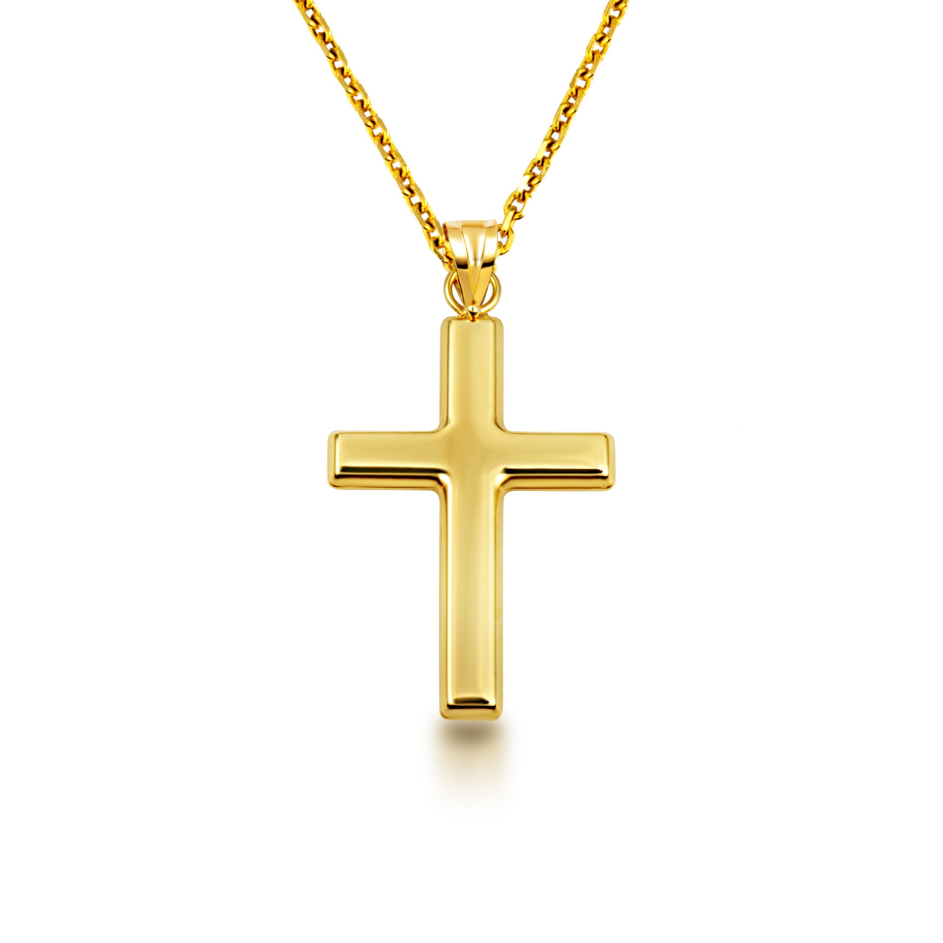 14K Yellow Gold Sacred Religious Cross Pendant Necklace
