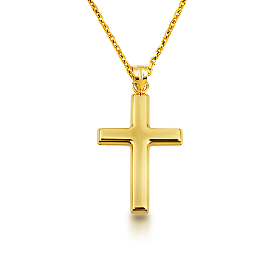 14K Yellow Gold Sacred Religious Cross Pendant Necklace