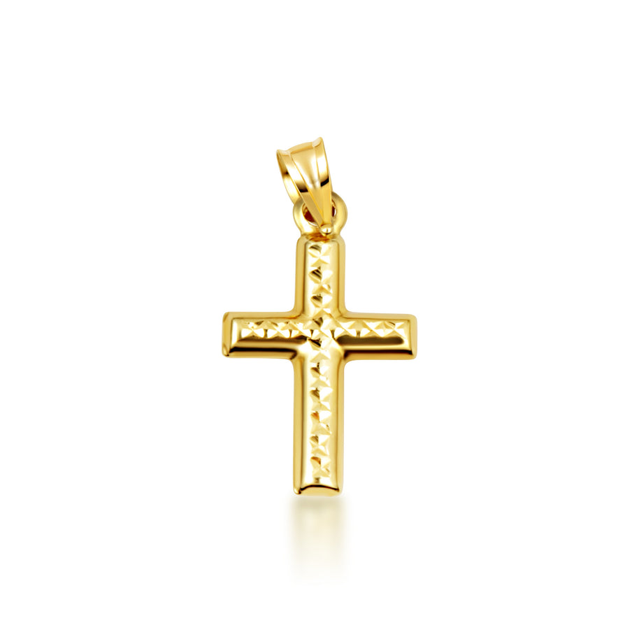 14K Yellow Gold Ribbed Cross Pendant Necklace