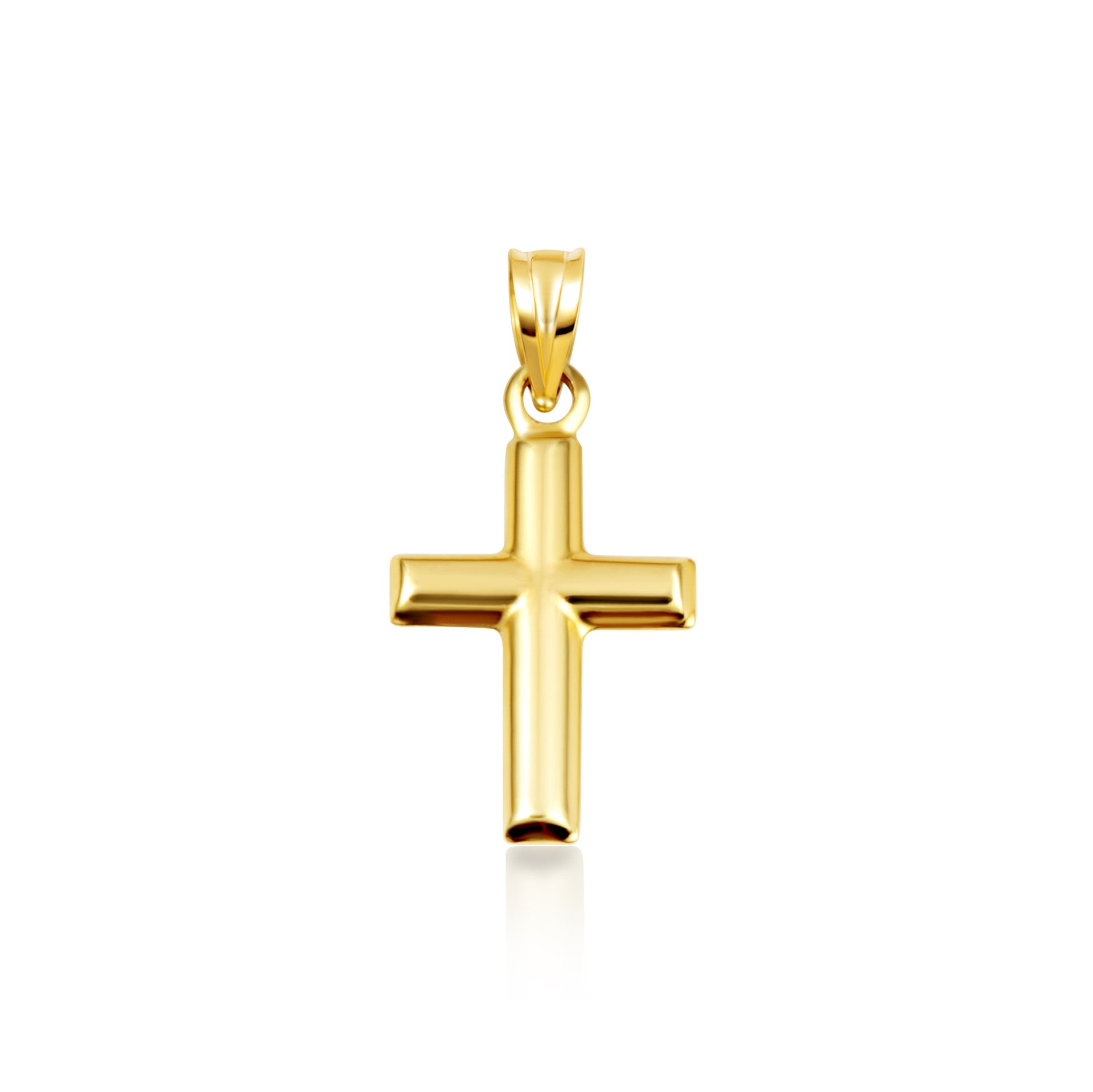 14K Yellow Gold Ribbed Cross Pendant Necklace