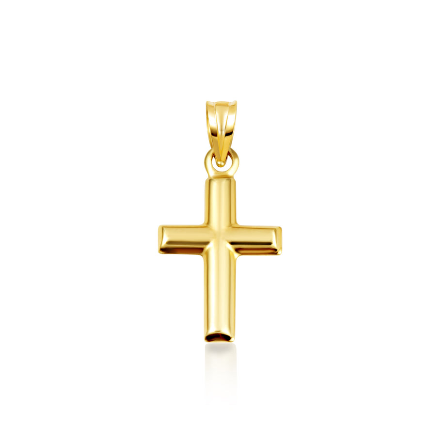 14K Yellow Gold Ribbed Cross Pendant Necklace