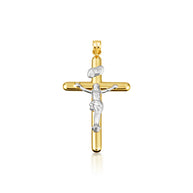 14K Two-Tone Gold Sacred INRI Jesus Christ Cross Crucifix Pendant Necklace