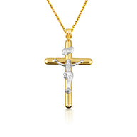 14K Two-Tone Gold Sacred INRI Jesus Christ Cross Crucifix Pendant Necklace
