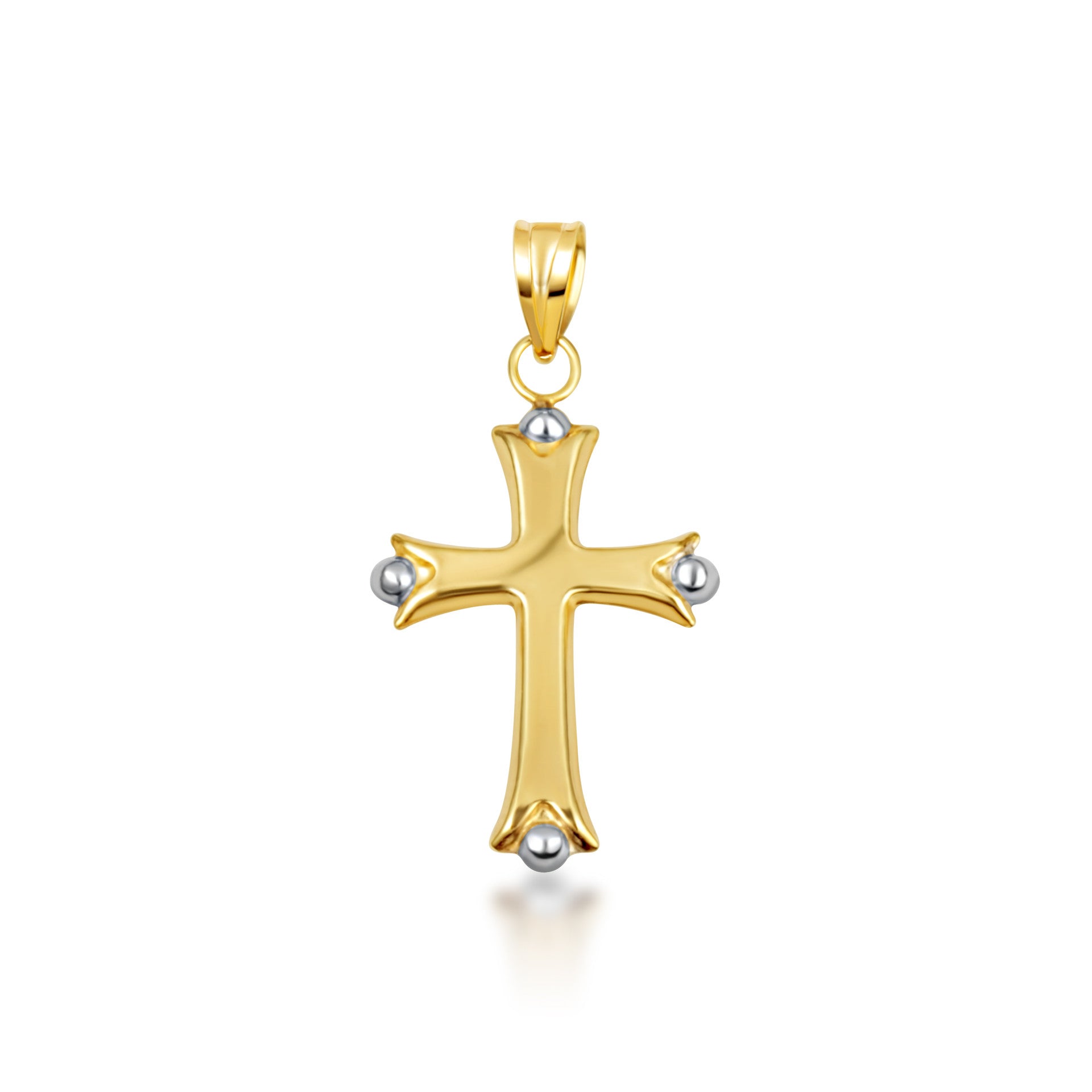 14K Two-Tone Gold Beaded Sacred Cross Pendant Necklace
