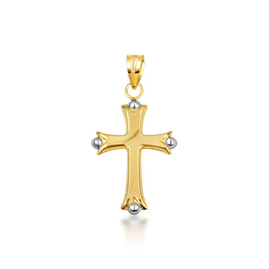 14K Two-Tone Gold Beaded Sacred Cross Pendant Necklace