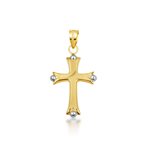14K Two-Tone Gold Beaded Sacred Cross Pendant Necklace