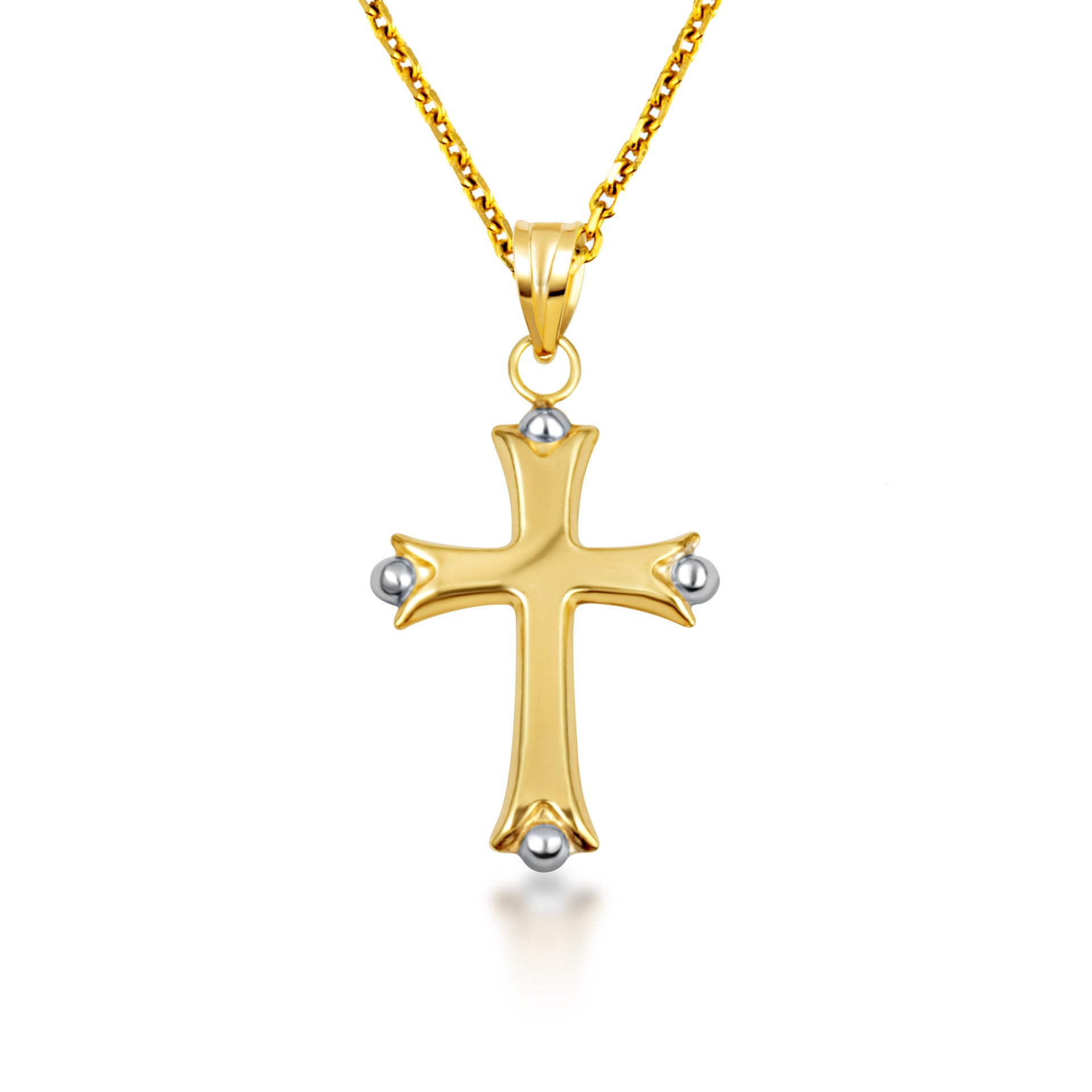 14K Two-Tone Gold Beaded Sacred Cross Pendant Necklace