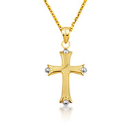 14K Two-Tone Gold Beaded Sacred Cross Pendant Necklace