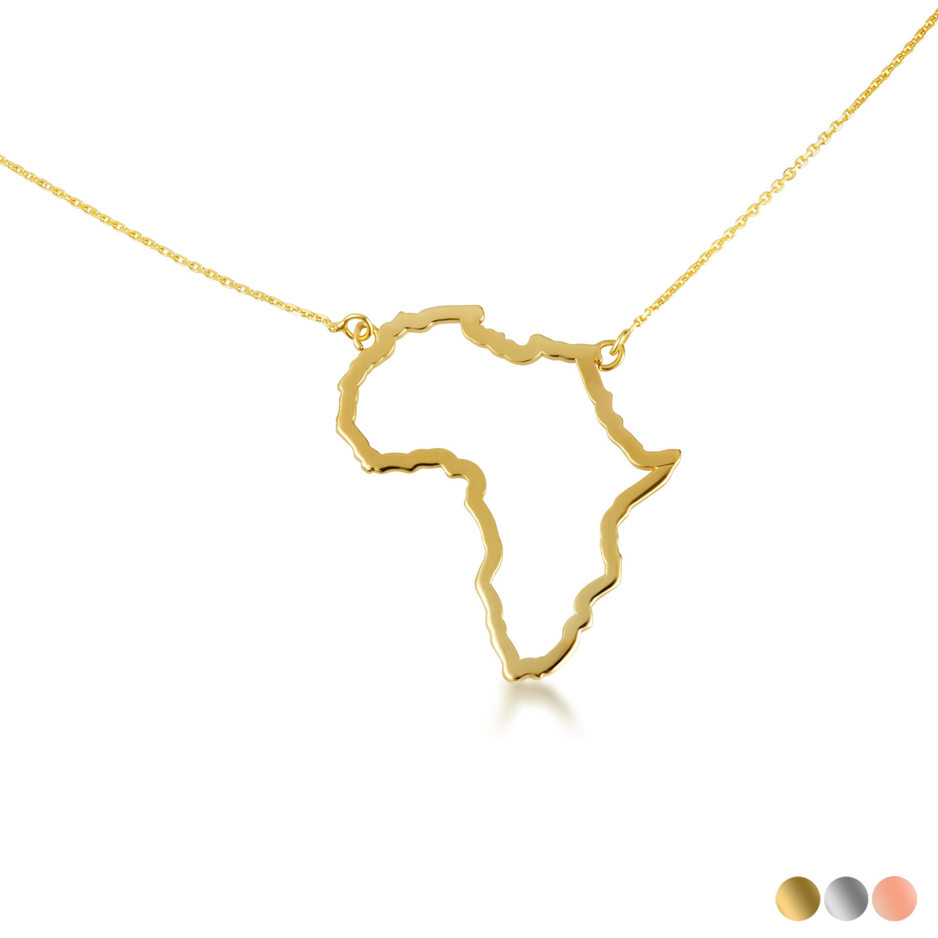 14K Gold Africa Map Pendant Necklace (Available in Yellow/Rose/White Gold)