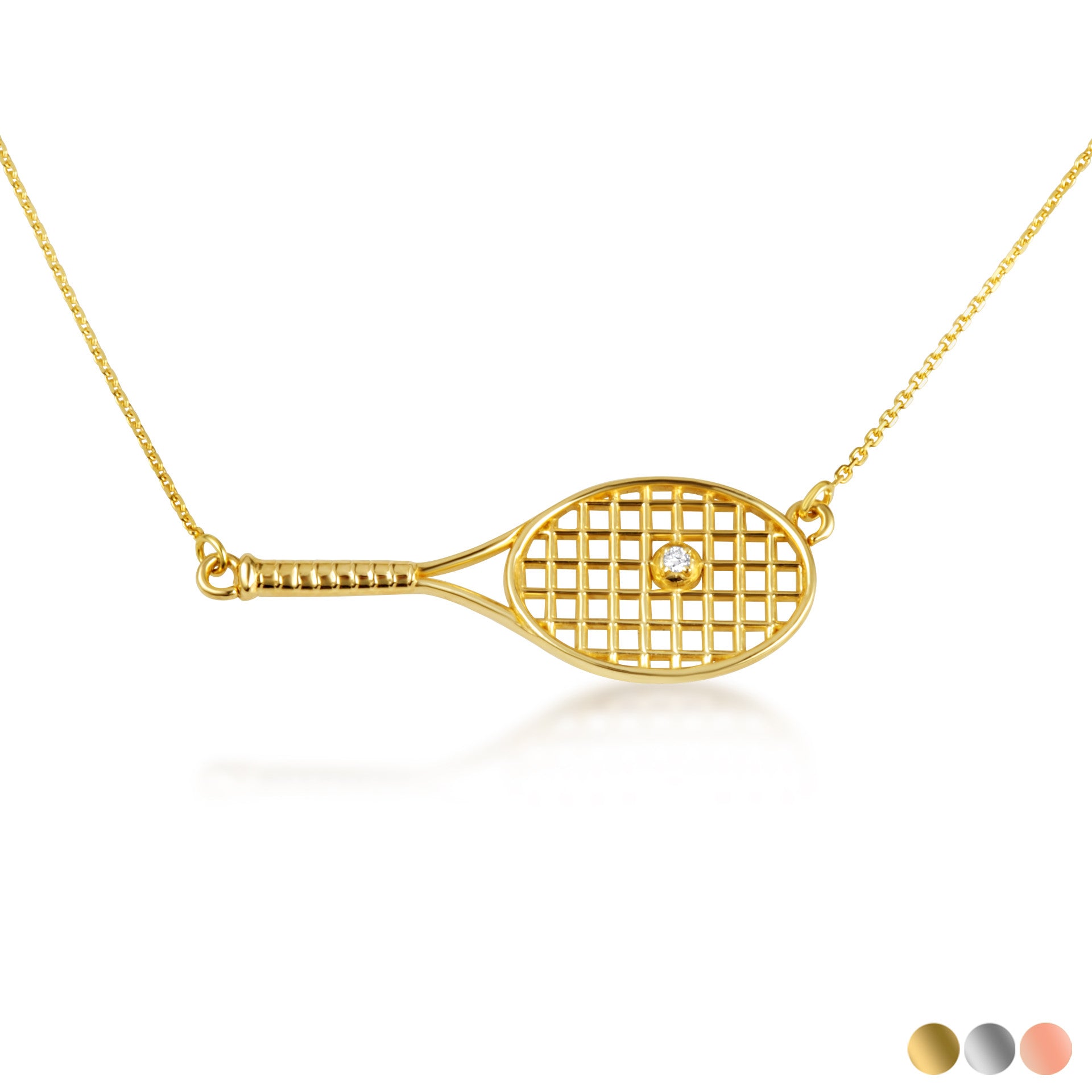 14K Gold Diamond Tennis Racket Sports Pendant Necklace (Available in Yellow/Rose/White Gold)