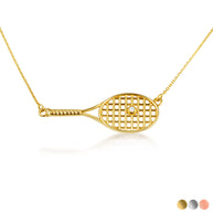 14K Gold Diamond Tennis Racket Sports Pendant Necklace (Available in Yellow/Rose/White Gold)