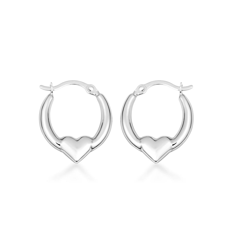 14K White Gold Heart Hoop Earrings