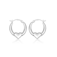 14K White Gold Heart Hoop Earrings