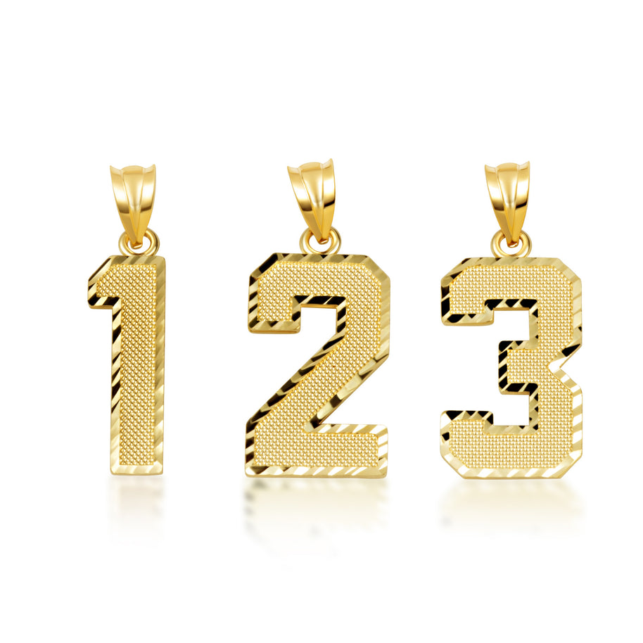 Gold Diamond Cut Custom Jersey Number Sports Pendant Necklace (Available in Yellow/Rose/White Gold)