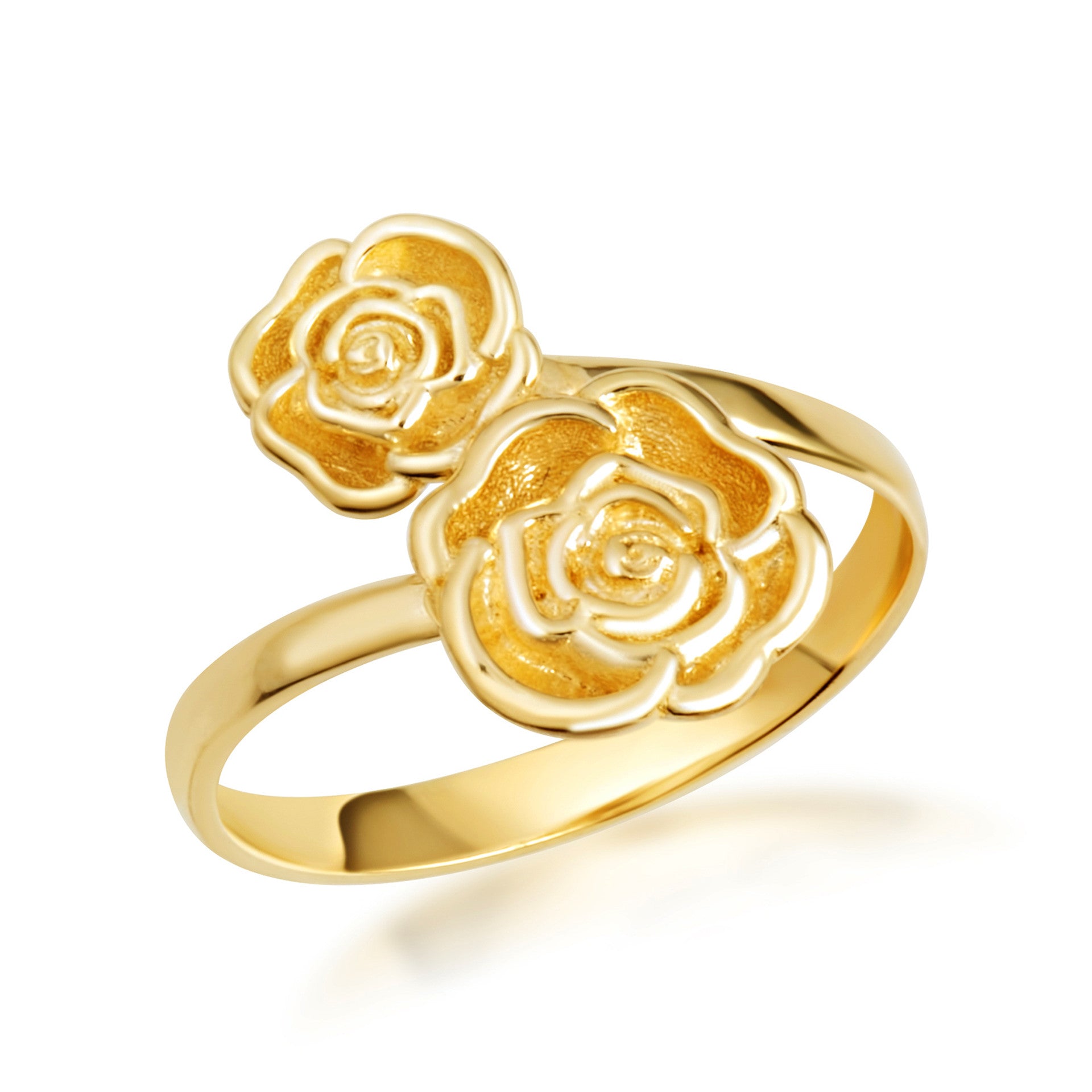 Gold Double Rose Flower Band Ring (Available in Yellow/Rose/White Gold)
