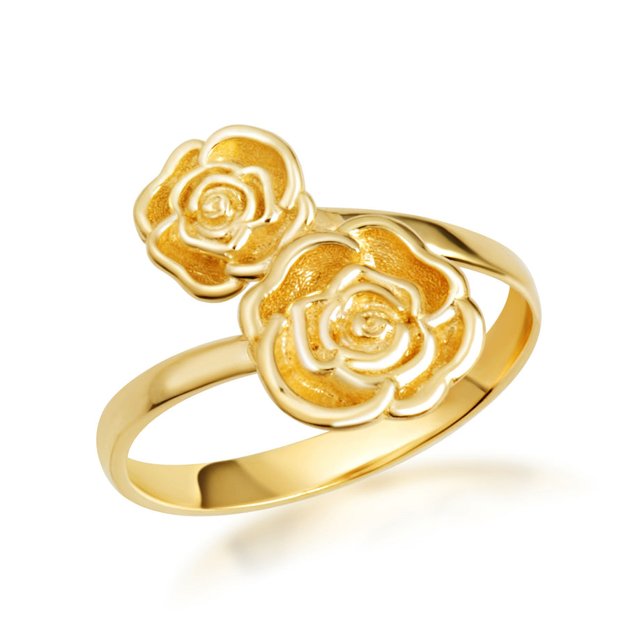 Gold Double Rose Flower Band Ring (Available in Yellow/Rose/White Gold)