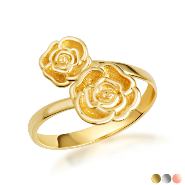 Gold Double Rose Flower Band Ring (Available in Yellow/Rose/White Gold)