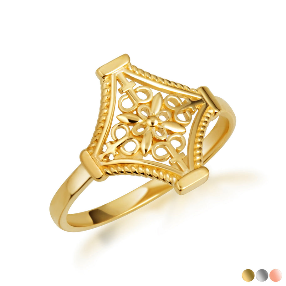 Gold Flower Filigree Statement Ring (Available in Yellow/Rose/White Gold)